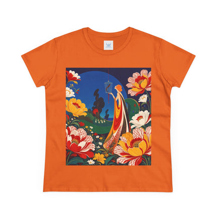 🌺🐦 The Enchanted Birdcage Garden Cotton Tee – Art Deco Floral Fantasy