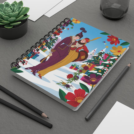🌺🎄 The Christmas Flower Companions Spiral Notebook – Art Deco Holiday Fantasy