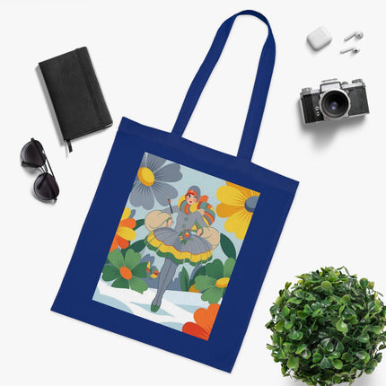 🌼❄️ The Winter Flower Wanderer Cotton Tote Bag – Colorful Winter Fantasy