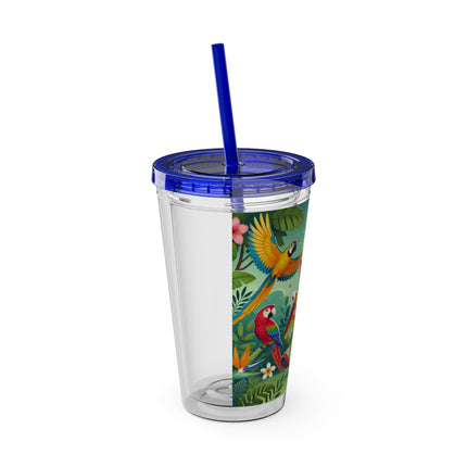 Parrot Dance of the Geisha Kitten Sunsplash Tumbler with Straw, 16oz