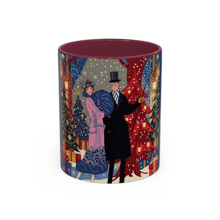 🎩🎄 Christmas Eve Promenade Colorful Mug – Art Deco Holiday Elegance