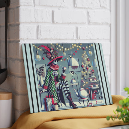 Whimsical Christmas Tea Party Glass Cutting Board