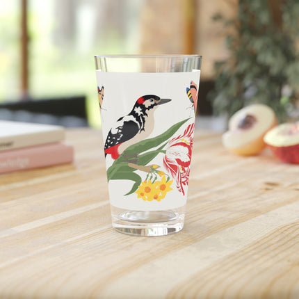 Woodpecker & Tulip Pint Glass – Vibrant Spring & Bold Beauty