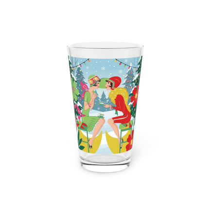 ☕🎄 Christmas Tea In The Snow Garden Pint Glass – Art Deco Holiday Friendship