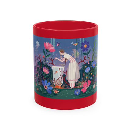🐠🌸 The Lady Of The Underwater Flower Garden Ceramic Mug – Art Deco Aquatic Whimsy