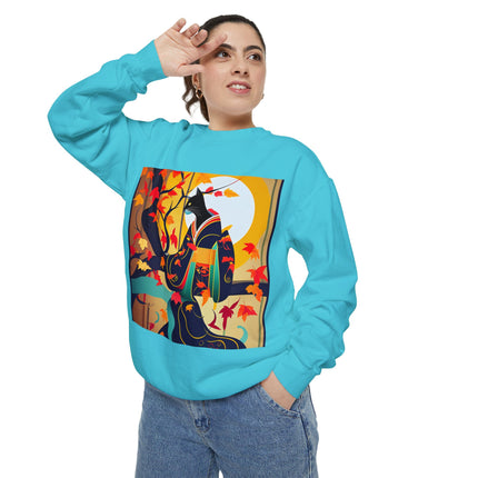 Black Cat in Kimono Unisex Garment-Dyed Sweatshirt