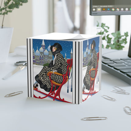 Elegant Winter Woman in Sleigh Note Cube