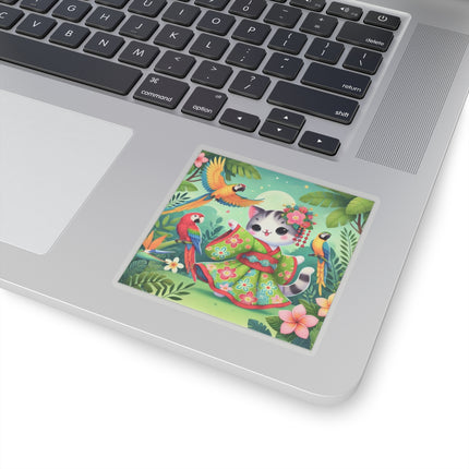 Parrot Dance of the Geisha Kitten Kiss-Cut Stickers (4 Sizes)