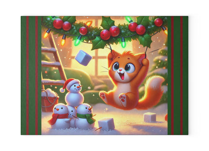 Naughty or Nice Kitten Christmas Glass Cutting Board