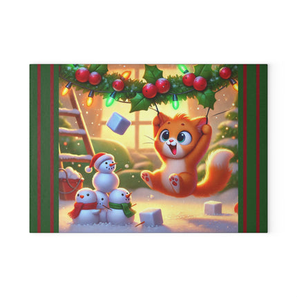 Naughty or Nice Kitten Christmas Glass Cutting Board