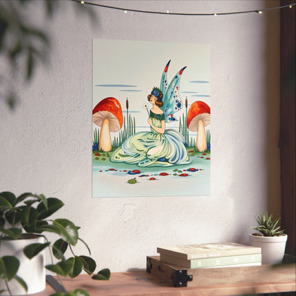 🧚🍄 The Lady Of The Enchanted Mushroom Garden Matte Vertical Poster – Art Deco Fairy Fantasy