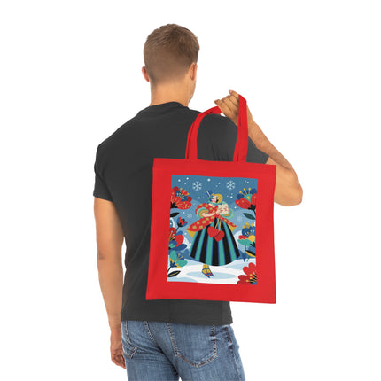 ❤️❄️ The Winter Heart Messenger Cotton Tote Bag – Art Deco Winter Enchantment