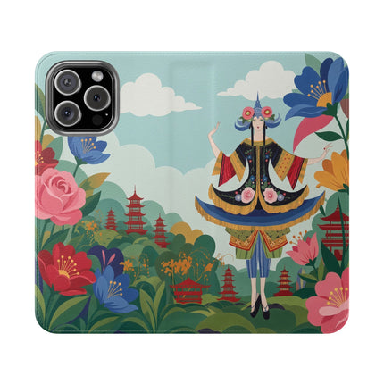 🌸🏯 The Lady Of The Pagoda Garden Flip Case – Art Deco Floral Fantasy