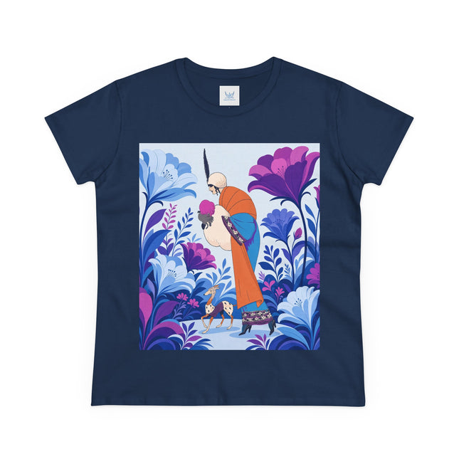 🦌🌺 The Enchanted Garden Companion Cotton Tee – Art Deco Floral Whimsy
