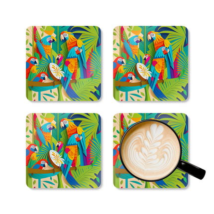 Colorful Macaws Corkwood Coaster Set