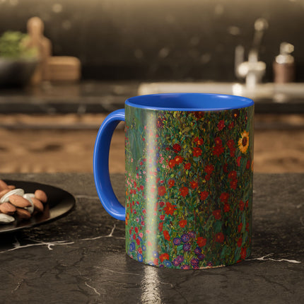 Farm Garden with Sunflowers by Gustav Klimt Colorful Mugs (11oz, 15oz)