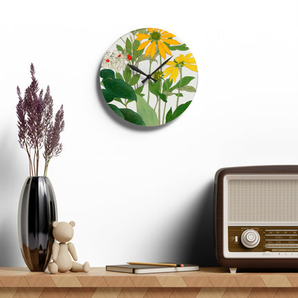 Clerodendrum & Rudbeckia Flower by Tanigami Kônan Acrylic Wall Clock, Round and Square