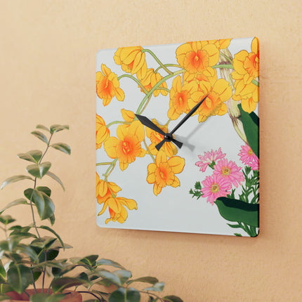 Golden Bow Orchid by Tanigami Kônan Acrylic Wall Clock, Round and Square