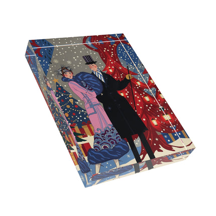 🎩🎄 Christmas Eve Promenade Acrylic Art Block – Art Deco Holiday Elegance