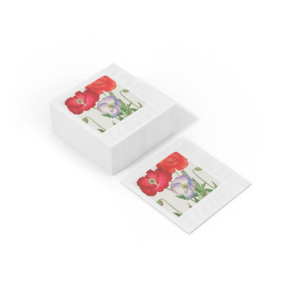Poppies by Tanigami Kônan White Coined Napkins – Bold Blooms & Japanese Woodblock Elegance