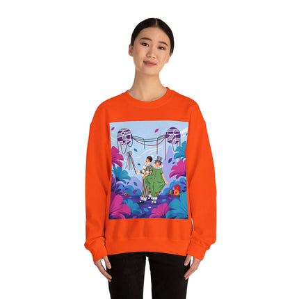 🎭🌸 The Garden Masquerade Crewneck Sweatshirt – Art Deco Floral Whimsy