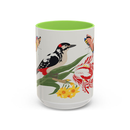 Woodpecker & Tulip Colorful Mugs – Vibrant Spring & Bold Beauty