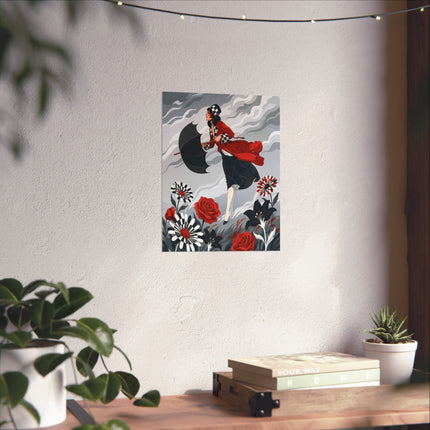 ☂️🌹 The Lady Of The Wild Wind Matte Vertical Poster – Art Deco Stormy Elegance