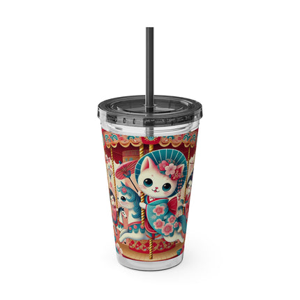 Geisha Kitten's Enchanted Carousel Ride Sunsplash Tumbler with Straw, 16oz