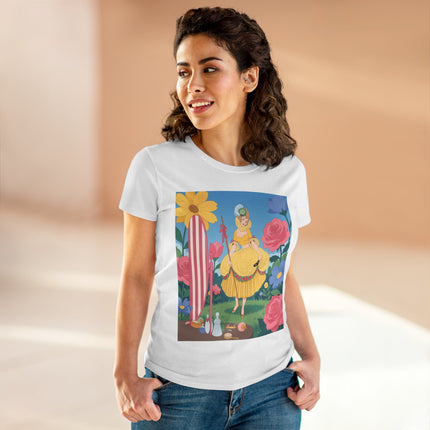 🌸🪞 The Lady Of The Flower Garden Mirror Cotton Tee – Art Deco Floral Fantasy