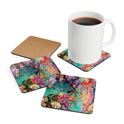 Golden Wisteria Symphony Corkwood Coaster Set