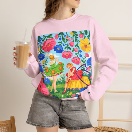 🌸🧚 The Fairies In The Flower Garden Crewneck Sweatshirt – Art Deco Floral Whimsy