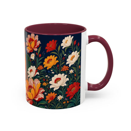 🌺🐦 The Enchanted Birdcage Garden Colorful Mug – Art Deco Floral Fantasy