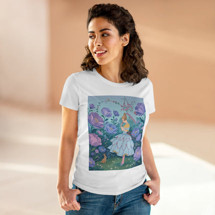 🌸🐇 The Secret Blossom Garden Cotton Tee – Art Deco Spring Whimsy