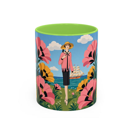 🌸⛵ The Seaside Blossom Promenade Colorful Mug – Art Deco Coastal Elegance