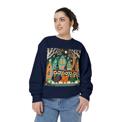 Night of the Trick-or-Treating Owlets Unisex Garment-Dyed Sweatshirt