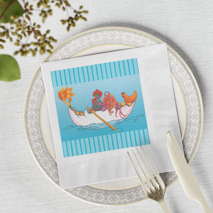 A Rooster's Seafaring Adventure White Coined Napkins