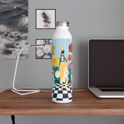 🌺👒 The Lady Of The Grand Flower Garden Slim Water Bottle – Art Deco Garden Whimsy