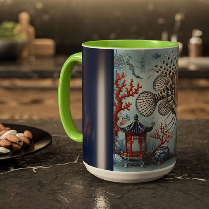 Lionfish & Lantern Colorful Mug – Mystical Ocean & Asian Harmony