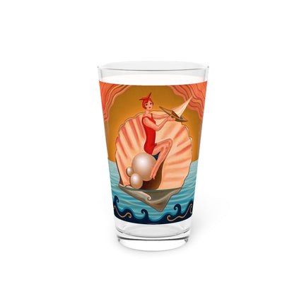 🐚⛵ The Lady Of The Pearl Shell Pint Glass – Art Deco Seaside Fantasy