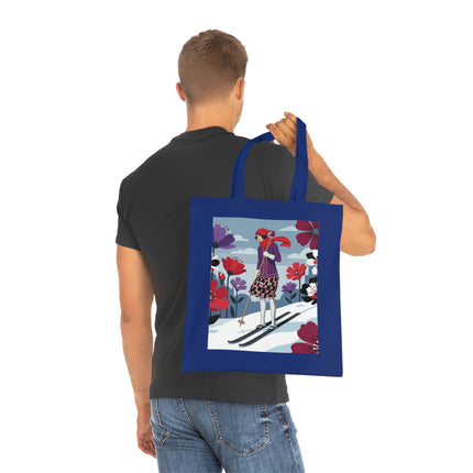 🎿🌺 The Winter Flower Skier Cotton Tote Bag – Art Deco Winter Fantasy