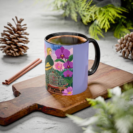 The Lady And The Crimson Birdcage Colorful Mugs – Art Deco Tropical Garden Elegance