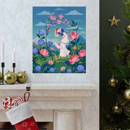 🌸☂️ The Lady Of The Falling Blossoms Matte Vertical Poster – Art Deco Garden Whimsy