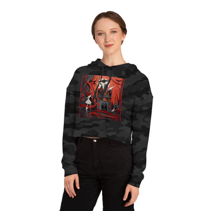 Halloween Night Scene Women’s Cropped Hooded Sweatshirt