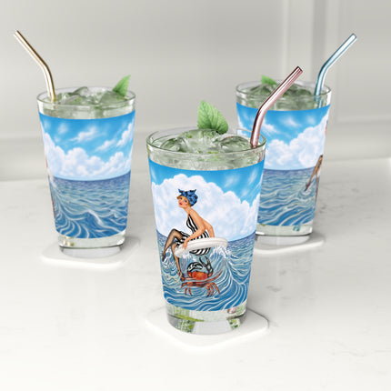 🦀🌊 The Seaside Crab Ride Pint Glass – Art Deco Beach Whimsy