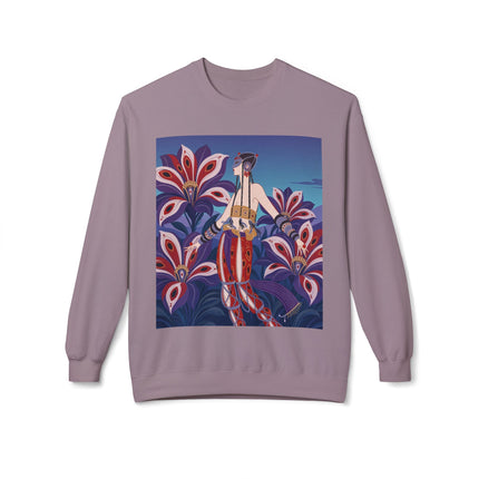 🎭🌺 The Enchanted Peacock Blossom Dancer Midweight Crewneck Sweatshirt – Art Deco Floral Fantasy