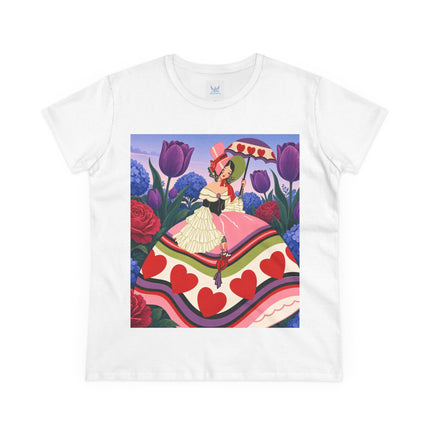 ❤️☂️ The Heart Parasol Promenade Cotton Tee – Art Deco Floral Romance