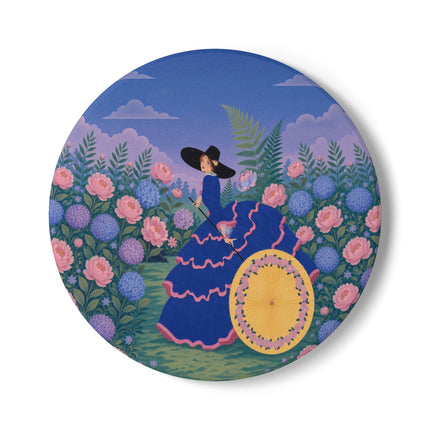 🌸☂️ The Lady Of The Flower Garden Parasol Ceramic Coaster – Art Deco Garden Elegance