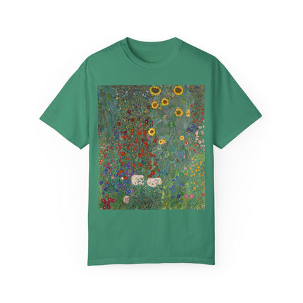 Farm Garden with Sunflowers by Gustav Klimt Unisex Garment-Dyed T-shirt