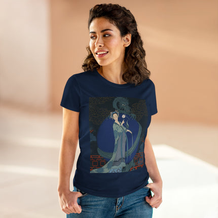 🐉🪷 The Lady Of The Lotus Dragon Cotton Tee – Art Deco Asian Fantasy