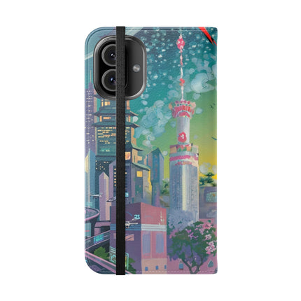 🦜⚡ Tech Plumes Flip Case – Neon Feathers & Futuristic Brilliance